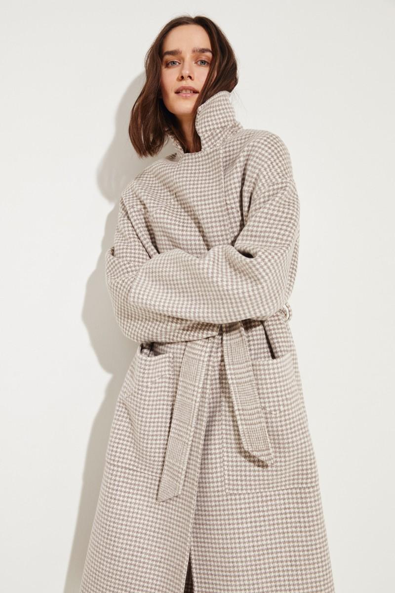 Nanushka Woll Cashmere Mantel Alamo Mit Gurtel Grau Creme In Natur Lyst