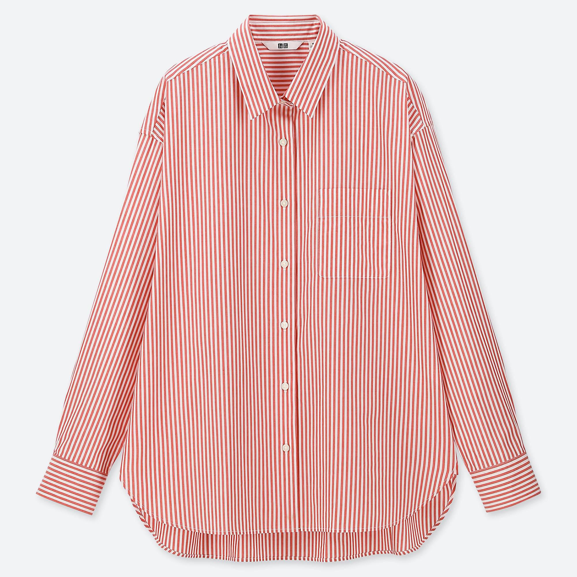Lyst - Uniqlo Women Extra Fine Cotton Striped Long-sleeve Shirt in Red