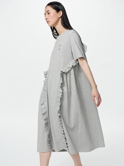 uniqlo t shirt dress Women's AIRism Cotton Short Sleeve T-Shirt WHITE is slightly sheer. Uniqlo Frill T-Shirt Dress (Short