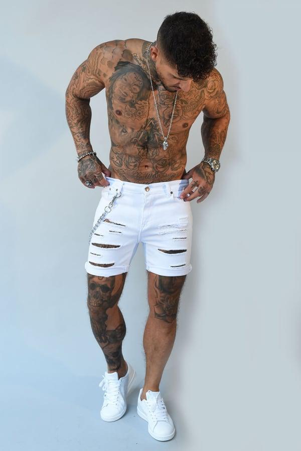 mens white denim shorts 