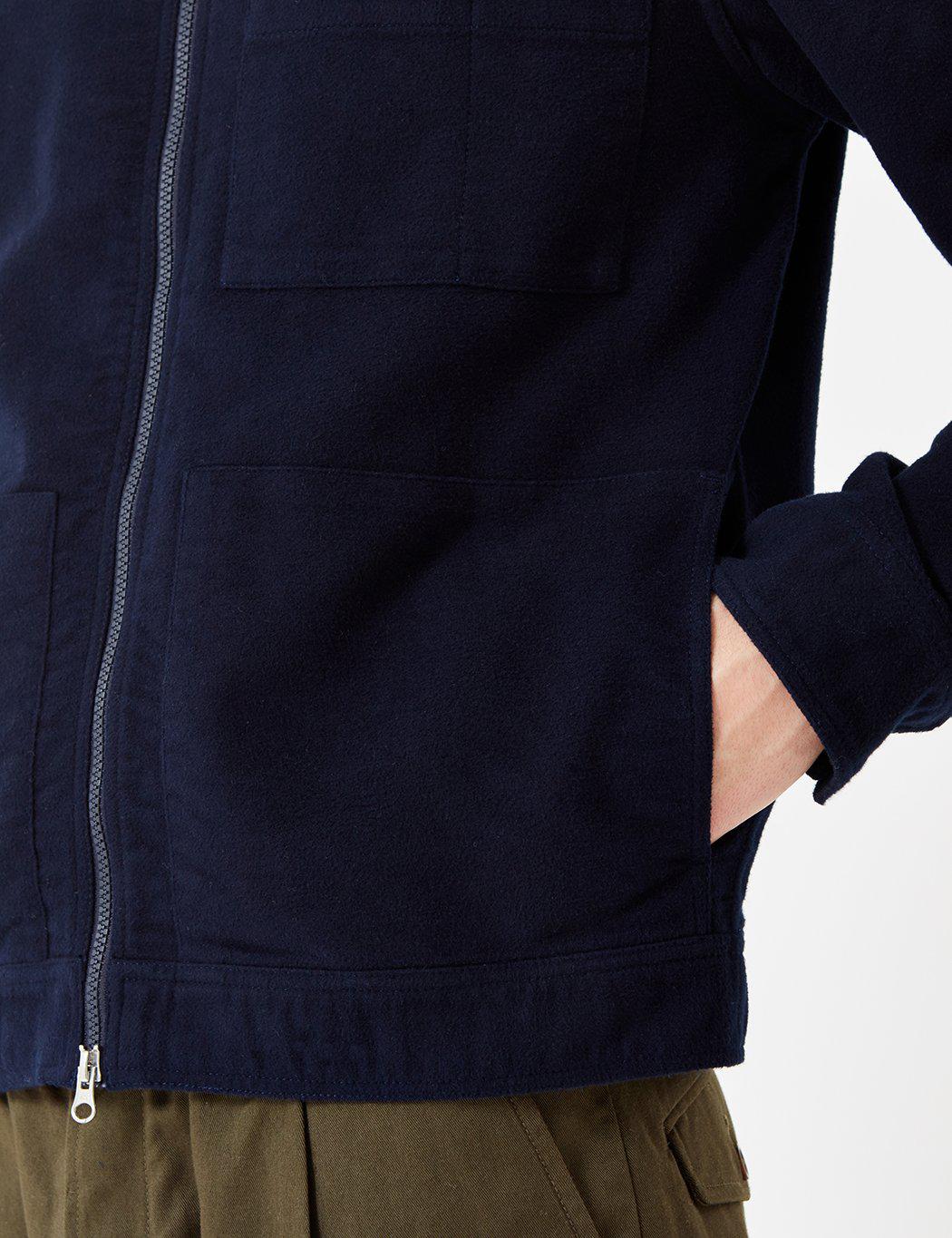 Universal Works Cotton Zip Uniform Moleskin Jacket in Navy (Blue) for