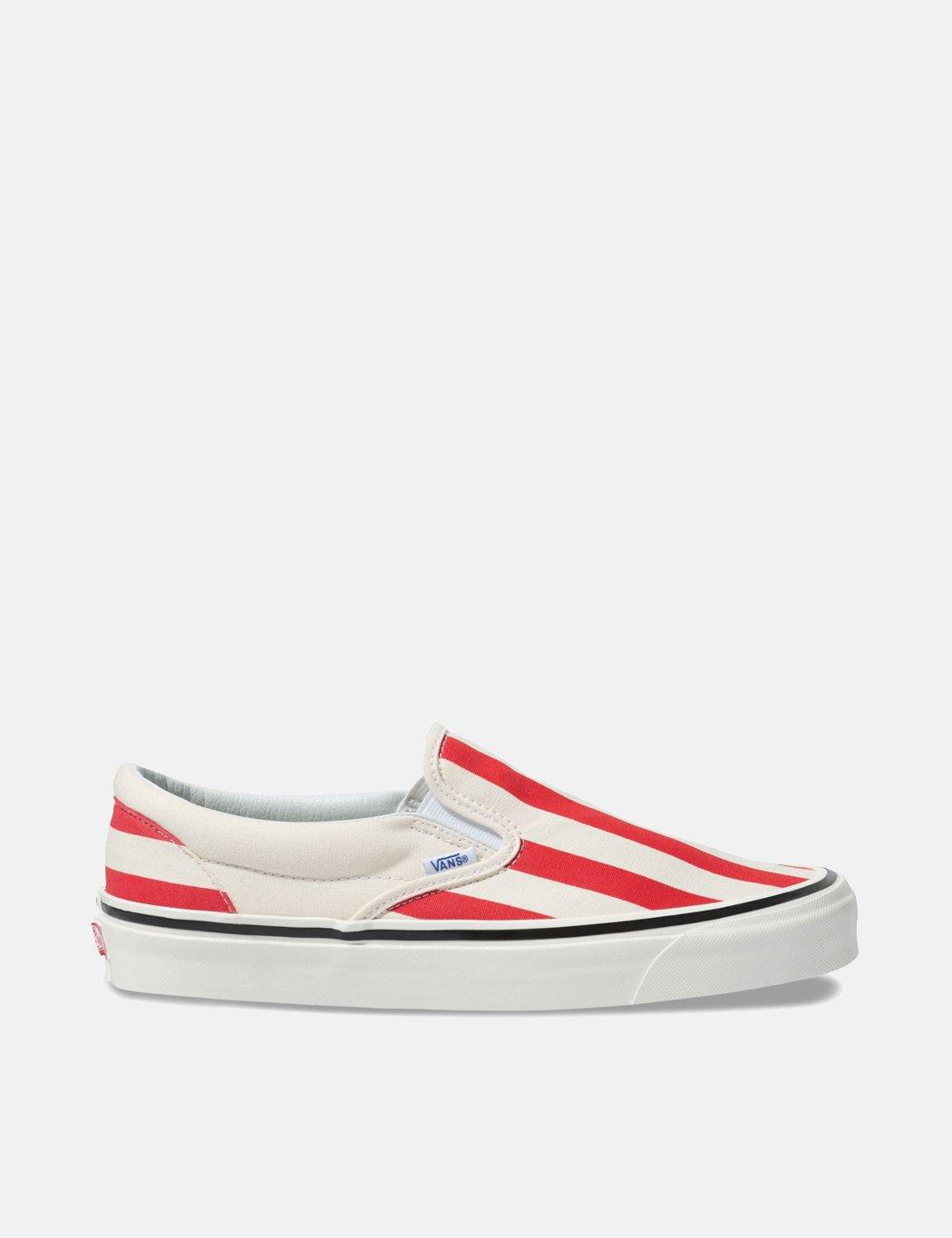 Vans Canvas Red And White Striped Classic 98 Dx Slip On Sneakers