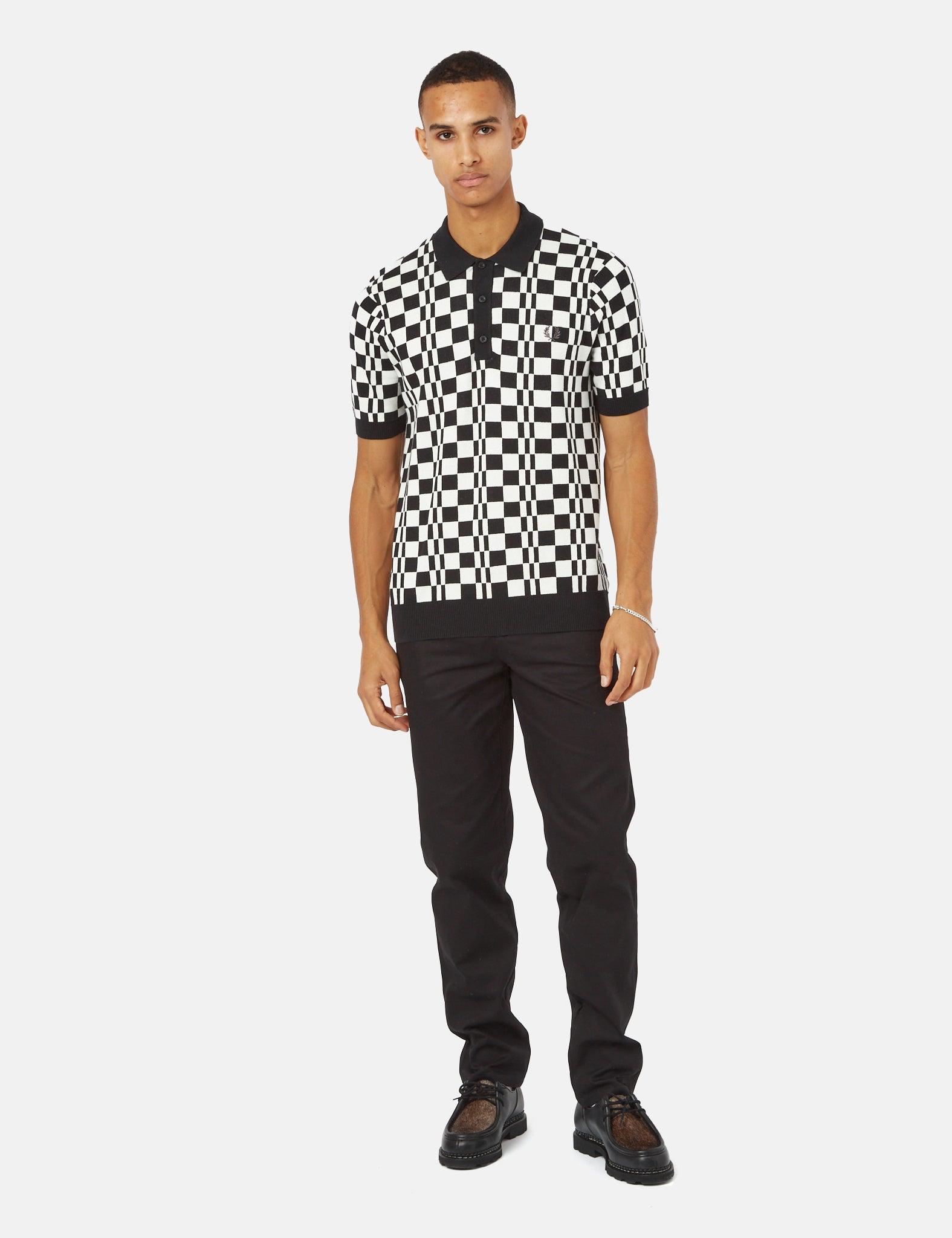 Fred Perry Chequerboard Knitted Shirt in Black for Men | Lyst