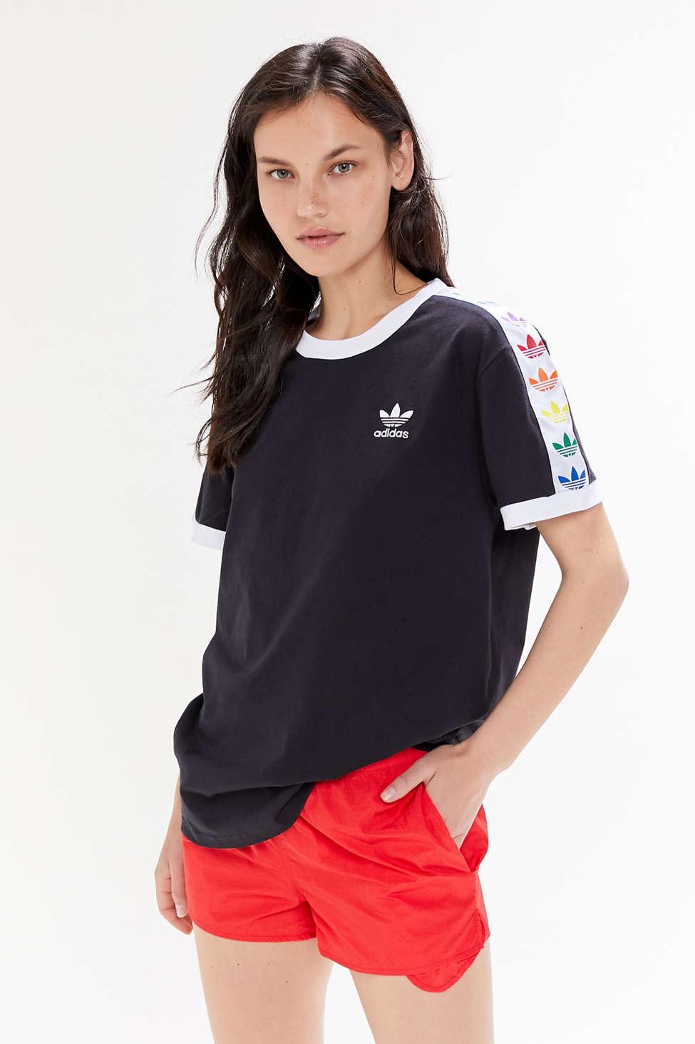 adidas Adidas Pride Rainbow Trefoil Tape Ringer Tee in Blue - Lyst