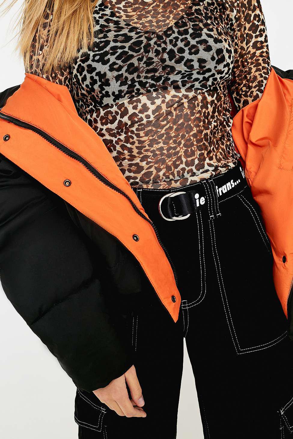 Urban Outfitters Synthetic Uo Black And Orange Contrast Lined Pillow Puffer  Jacket - Lyst