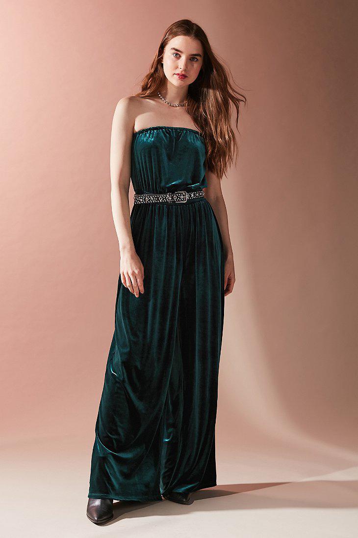 urban outfitters green velvet jumpsuit