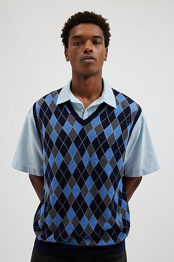 Blue argyle handhewn vest shirt