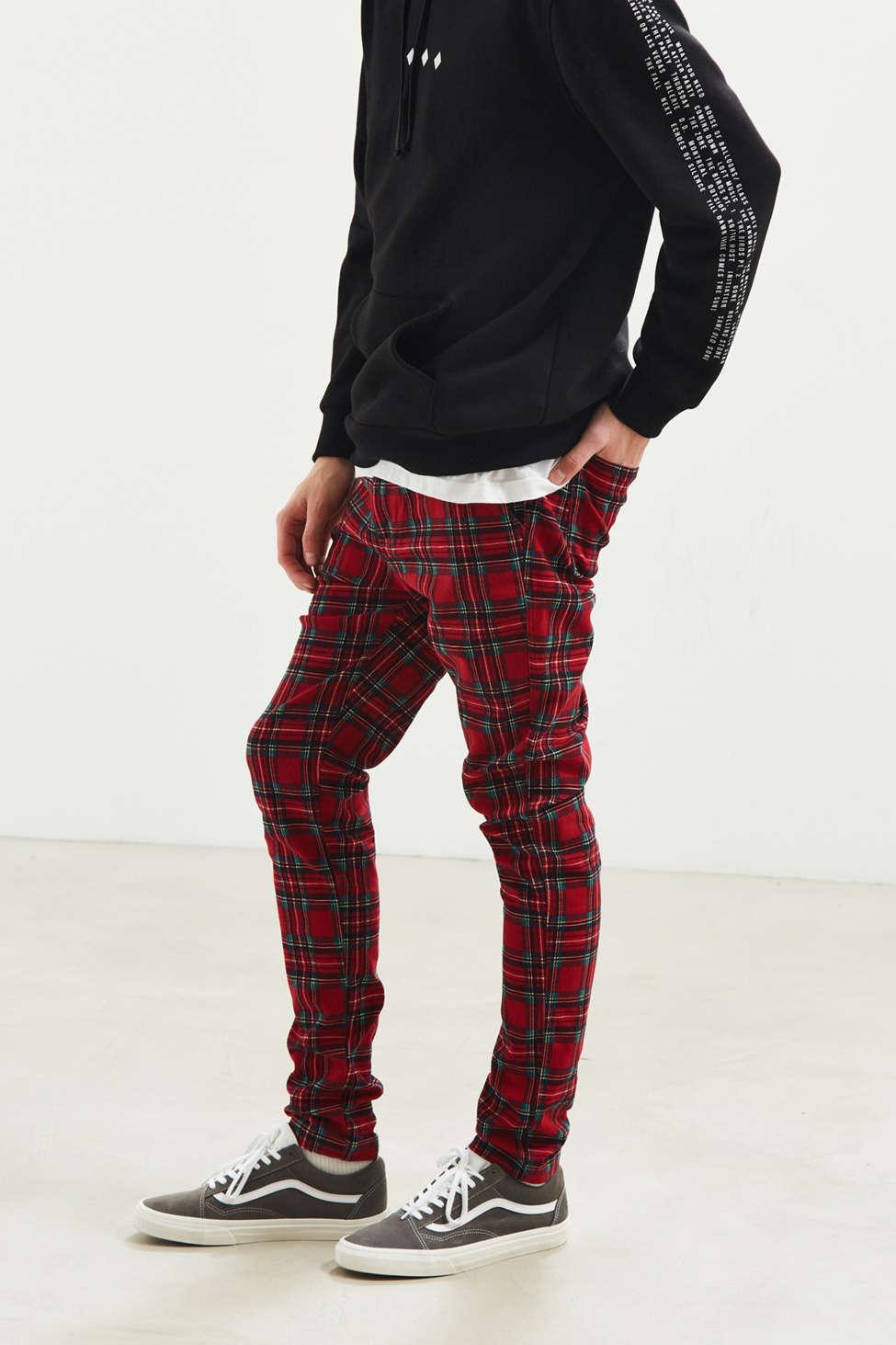 Urban Outfitters Uo Tartan Skinny Pant in Red for Men | Lyst