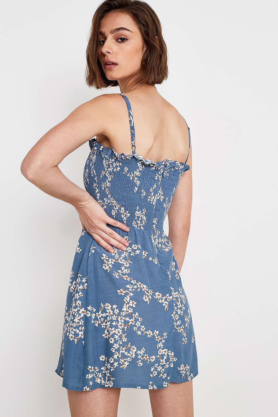 Faithfull The Brand Floral Print Smocked Mini Dress in Blue - Lyst