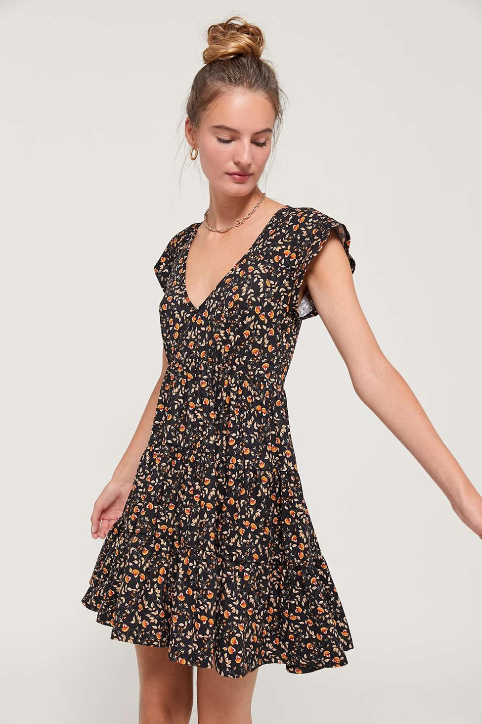 Urban Outfitters Uo Julia Ruffle Mini Dress in Black | Lyst