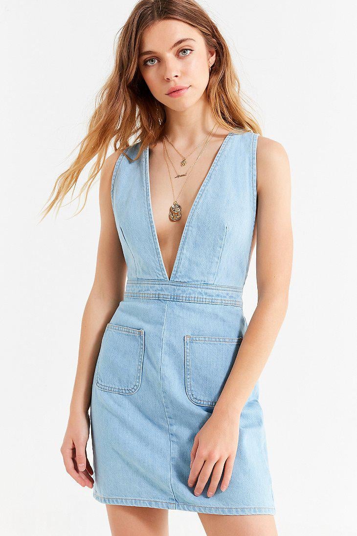 Urban Outfitters Uo Plunge V-neck Denim Mini Dress in Blue | Lyst