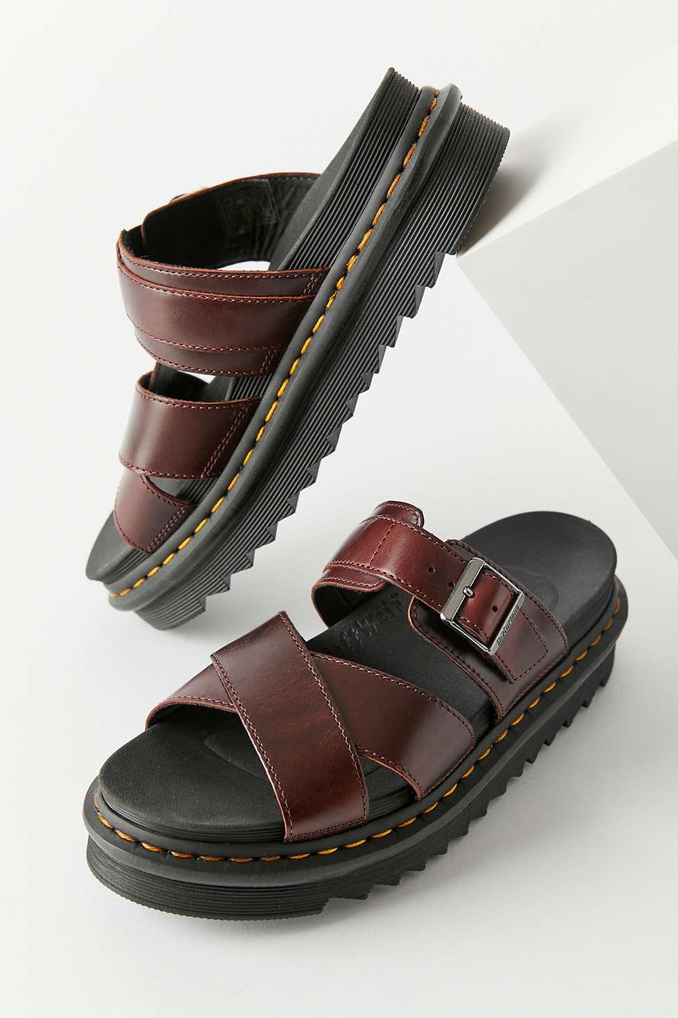 Dr. Martens Leather Ryker Slide Sandal in Maroon (Brown) | Lyst
