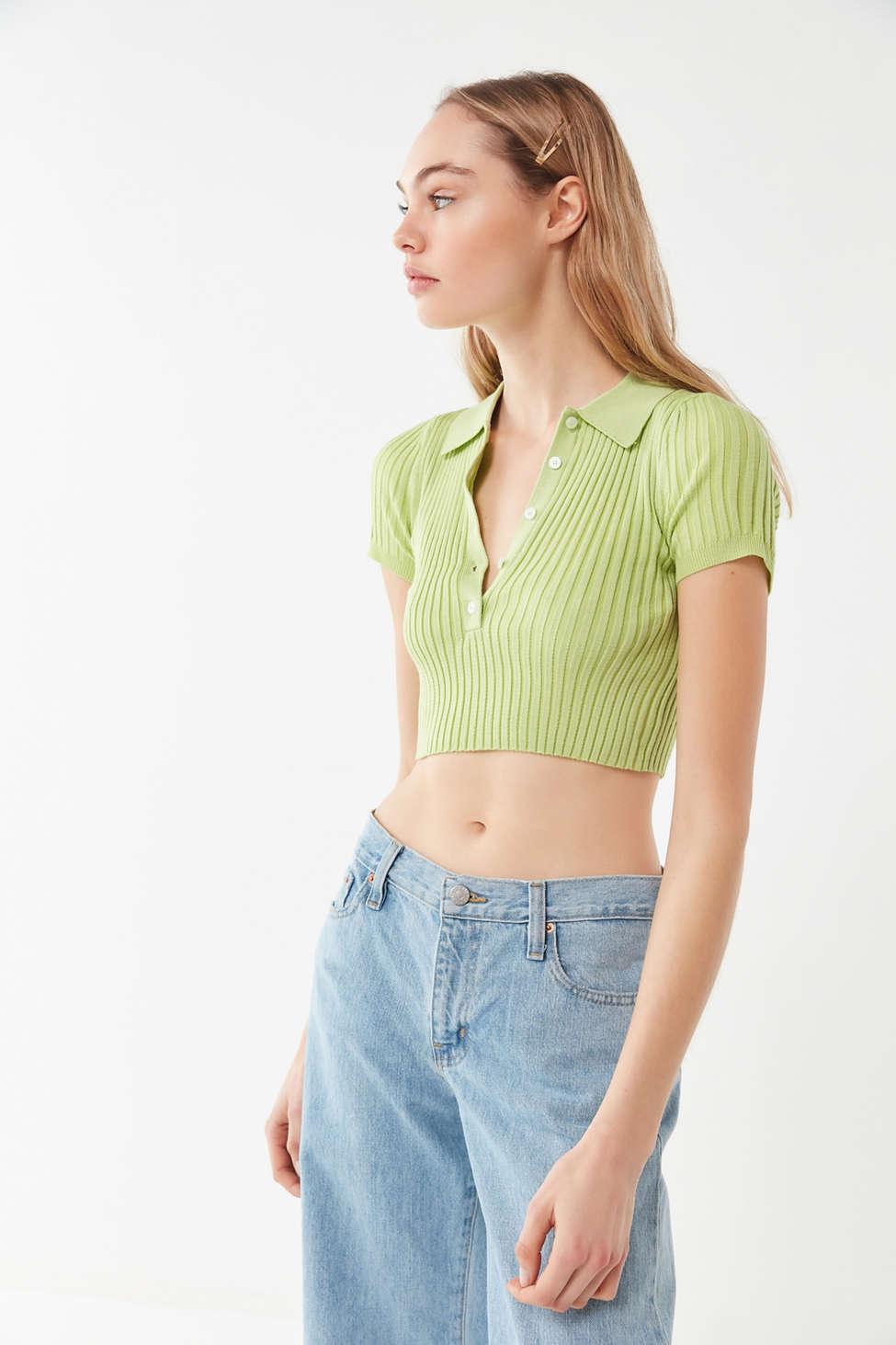 Urban Outfitters Uo Grassy Cropped Polo Shirt in Green | Lyst Canada