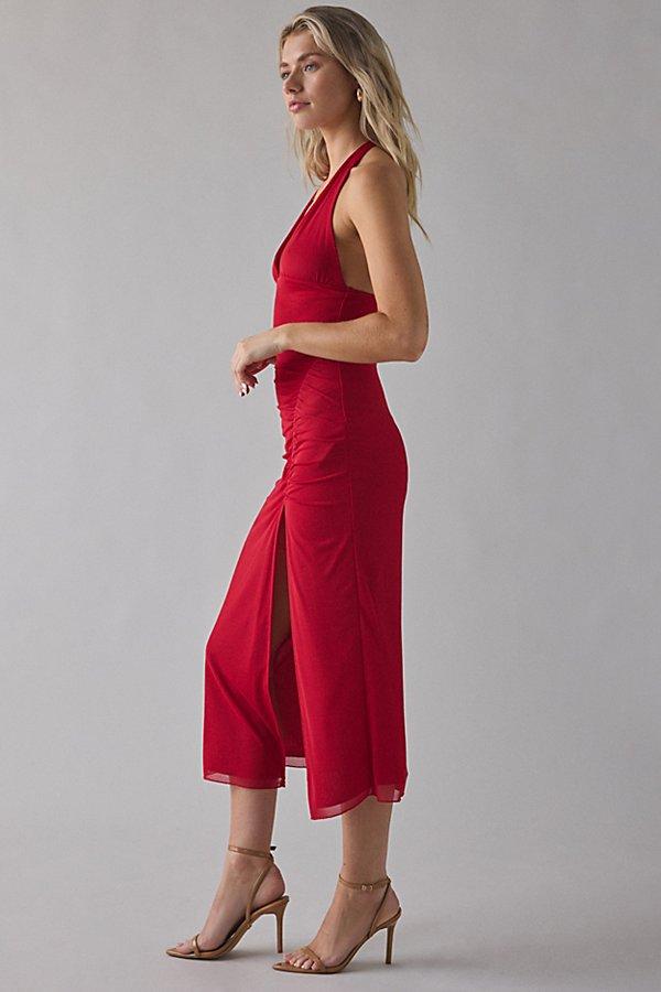 knee length dresses for ladies Urban Outfitters Red Onyx Linen Button-Front Slit Spaghetti Straps Mid   Brie