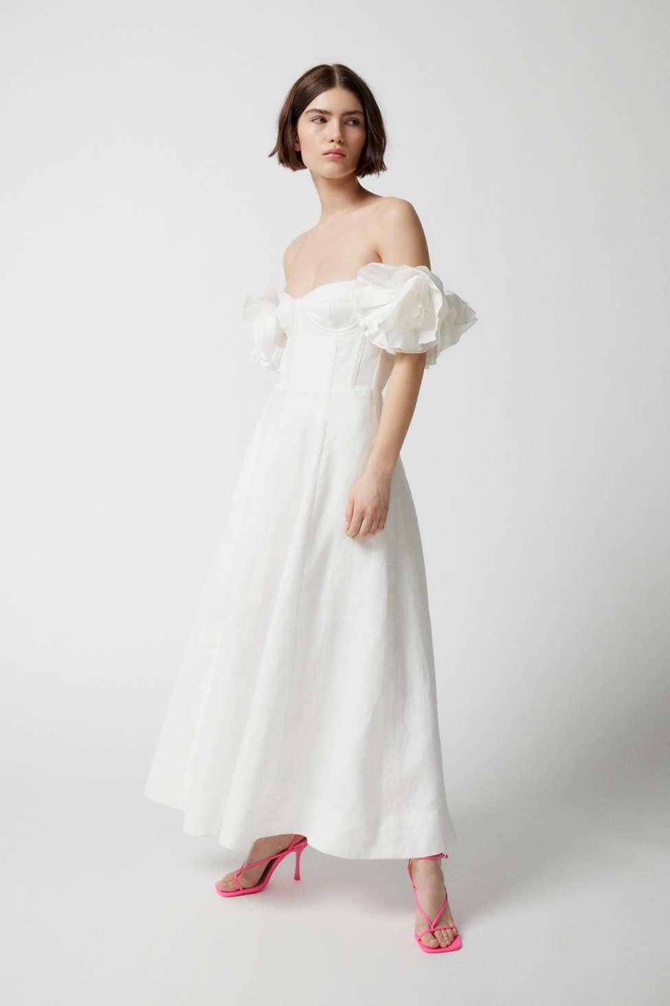 Bardot Sigma Linen Off-the-shoulder Midi Dress in White | Lyst