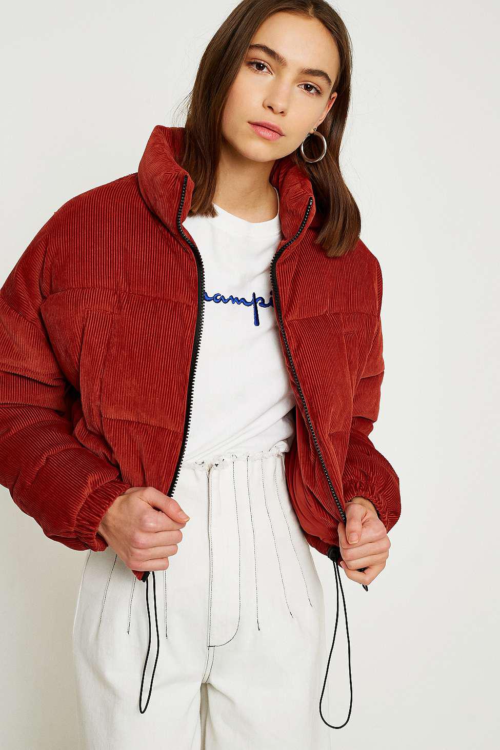 Urban Outfitters Uo Gunmetal Corduroy Puffer Jacket in 