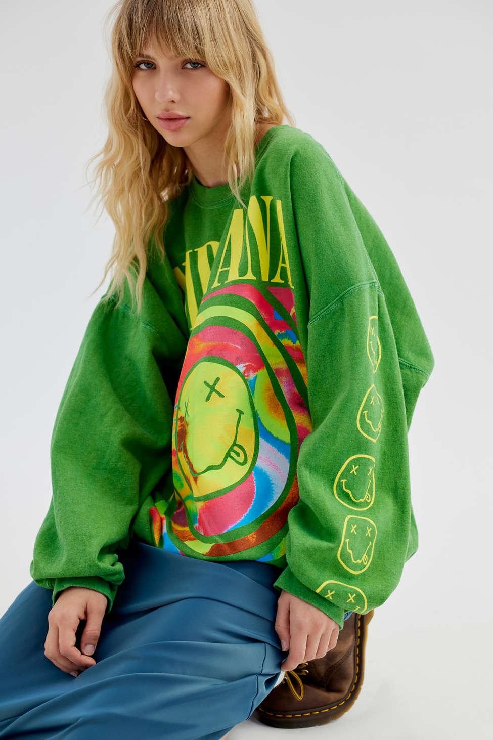 Urban Outfitters Nirvana Smile Overdyed Oversized Sweatshirt in Green | Lyst