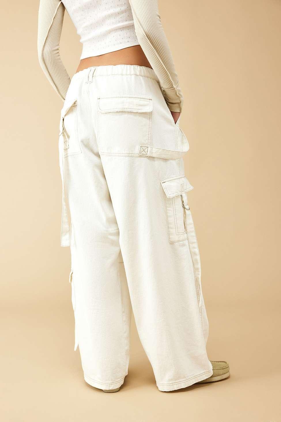 BDG White Strappy Baggy Cargo Pants in Natural | Lyst UK