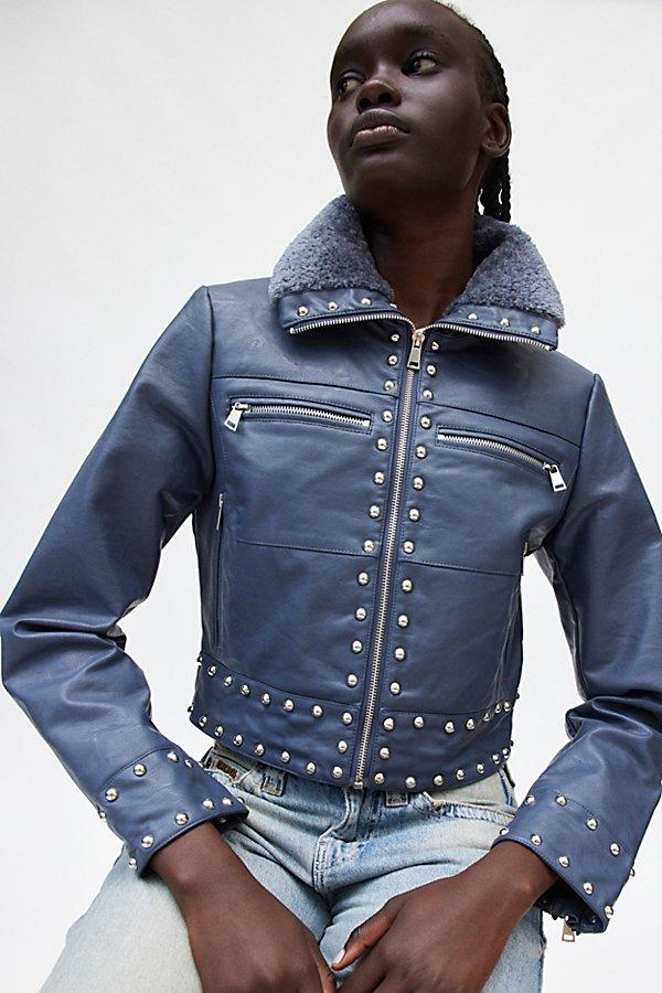 Blue biker jacket womens best sale