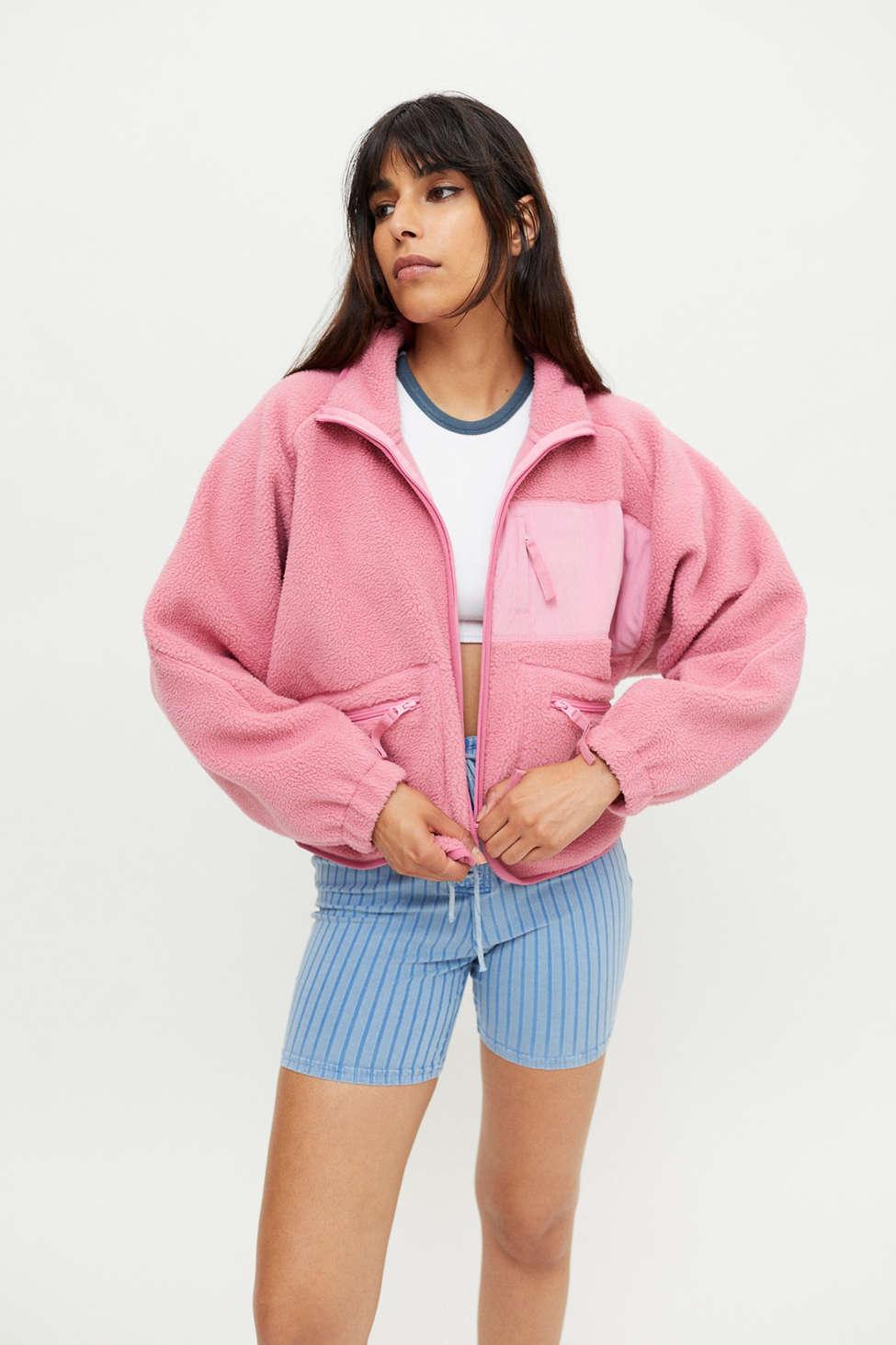 Urban Outfitters Uo Stormy Fleece Jacket, Plain Pattern in Pink - Lyst