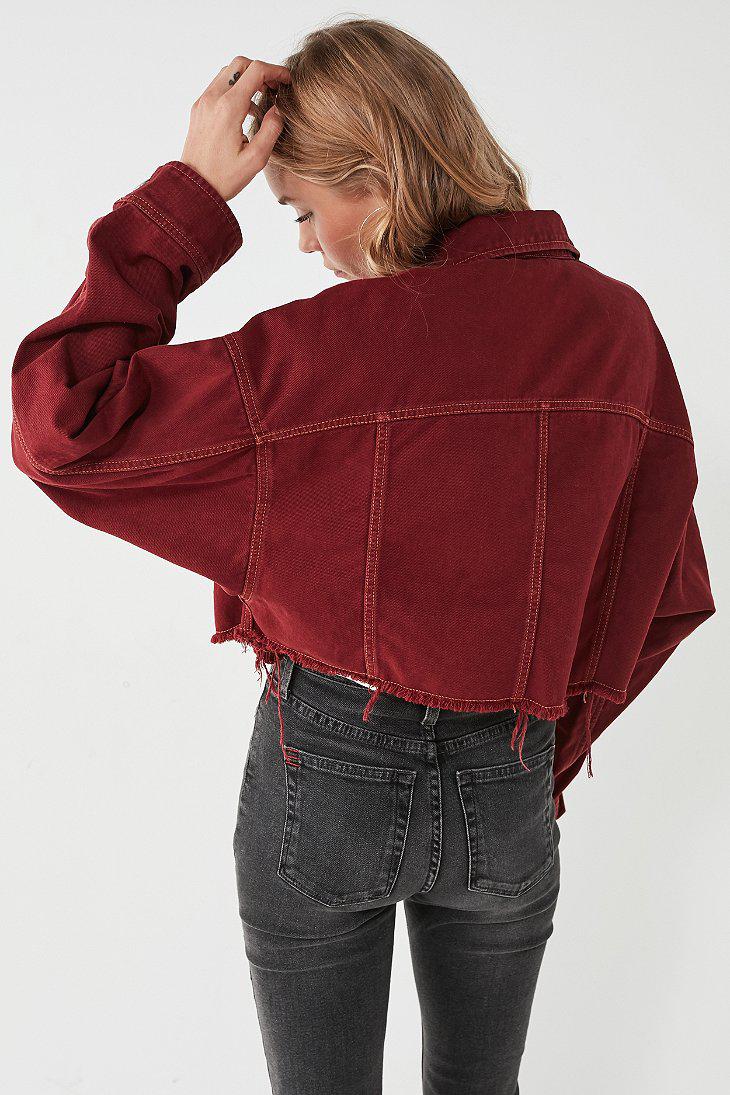 burgundy cropped denim jacket