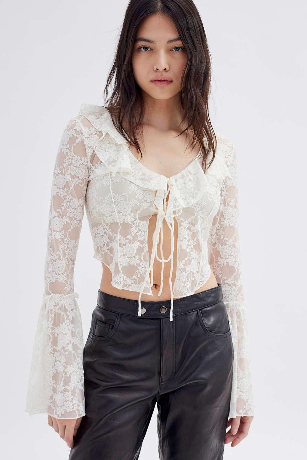 Urban Outfitters Uo Gossamer Sheer Lace Flyaway Top in White