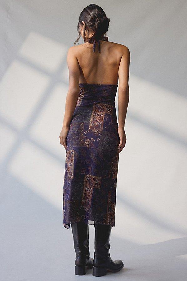 uo deep plunge halter ruched mesh midi dress Plunge Halter Ruched Mesh Midi Dress