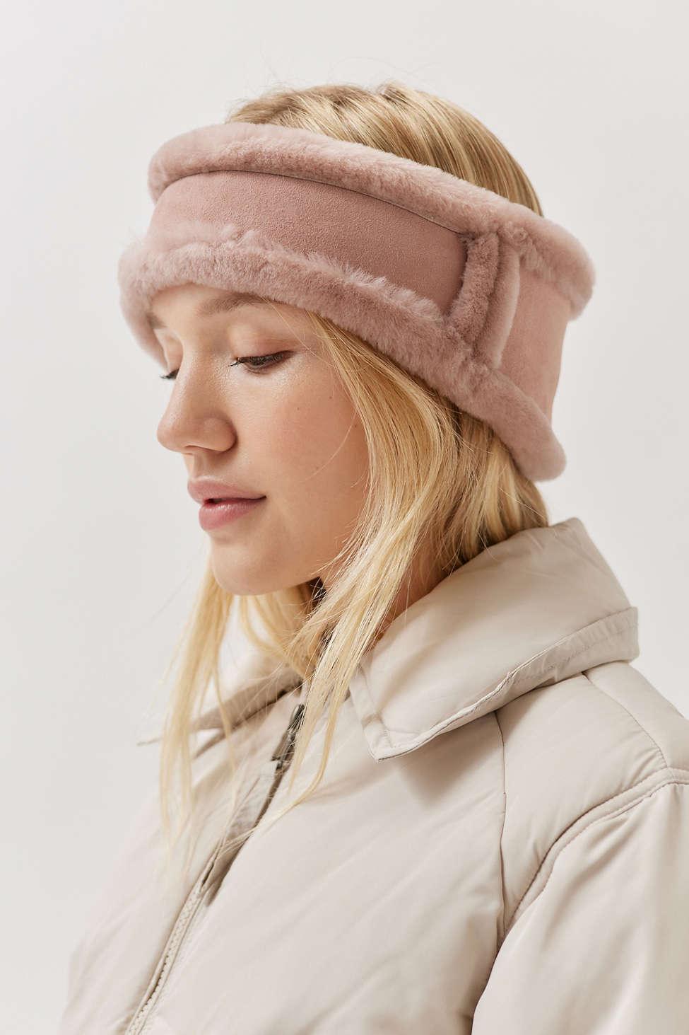 UGG Suede & Sheepskin Headband Ear Warmer in Natural Lyst