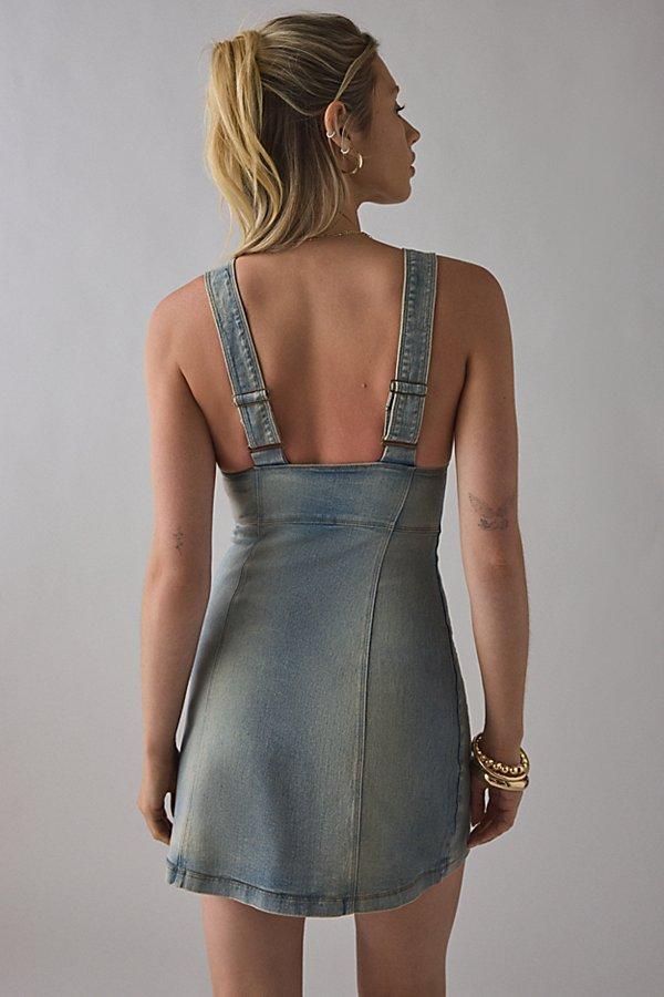 uo denim dress Urban Outfitters Golden Hour Structured Denim Mini Dress Blue Size Medium Womens