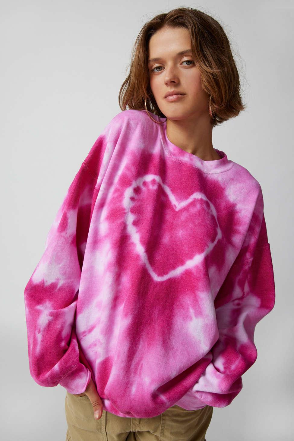 Urban Renewal Remade Heart Tie-dye Crew Neck Sweatshirt In Pink,at Urban  Outfitters | Lyst