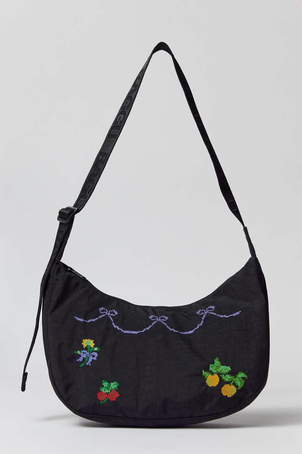 BAGGU Cross Stitch Medium Nylon Crescent Bag In Cross Stitch