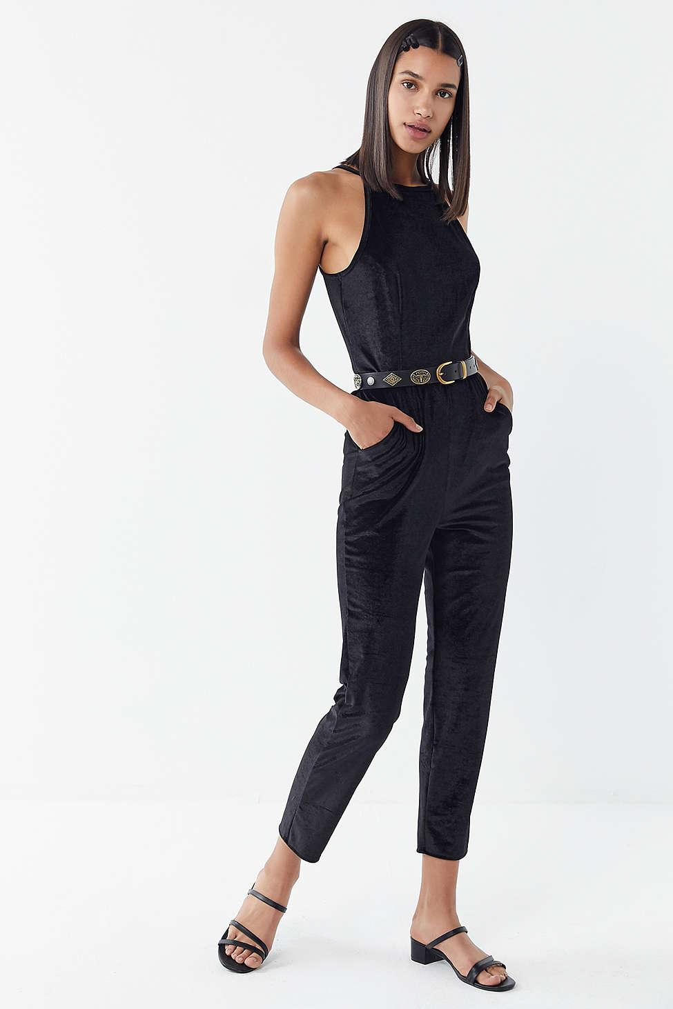urban outfitters black velvet jumpsuit