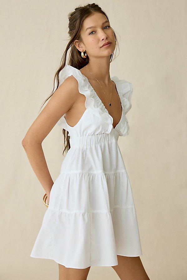 white lace drop waist dress Franni Shirred Drop Waist Mini Dress White main image 0