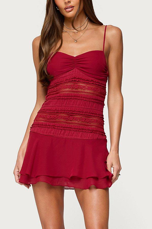 edikted red lace dress EDIKTED Amara Textured Lace Mini Skirt - RED - L