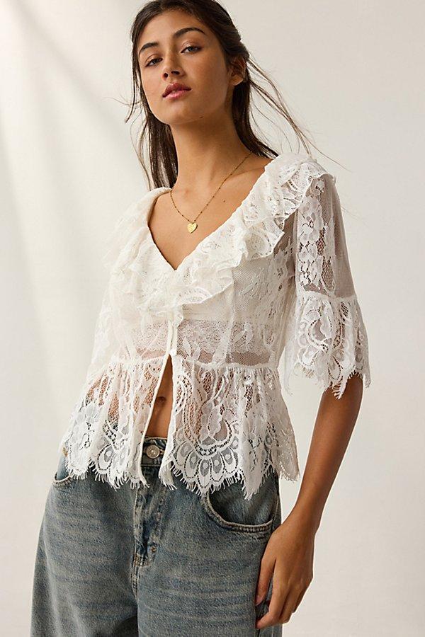 Kimchi Blue Clementine Sheer Lace Ruffle Bed Jacket in Natural | Lyst Kimchi Blue Clementine Sheer Lace Ruffle Bed Jacket in Natural | Lyst