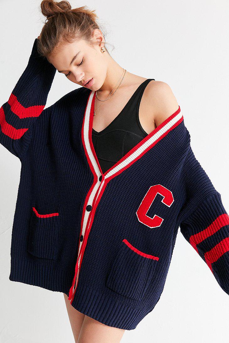 Urban Outfitters Synthetic Uo Oversized Varsity Cardigan in Blue - Lyst