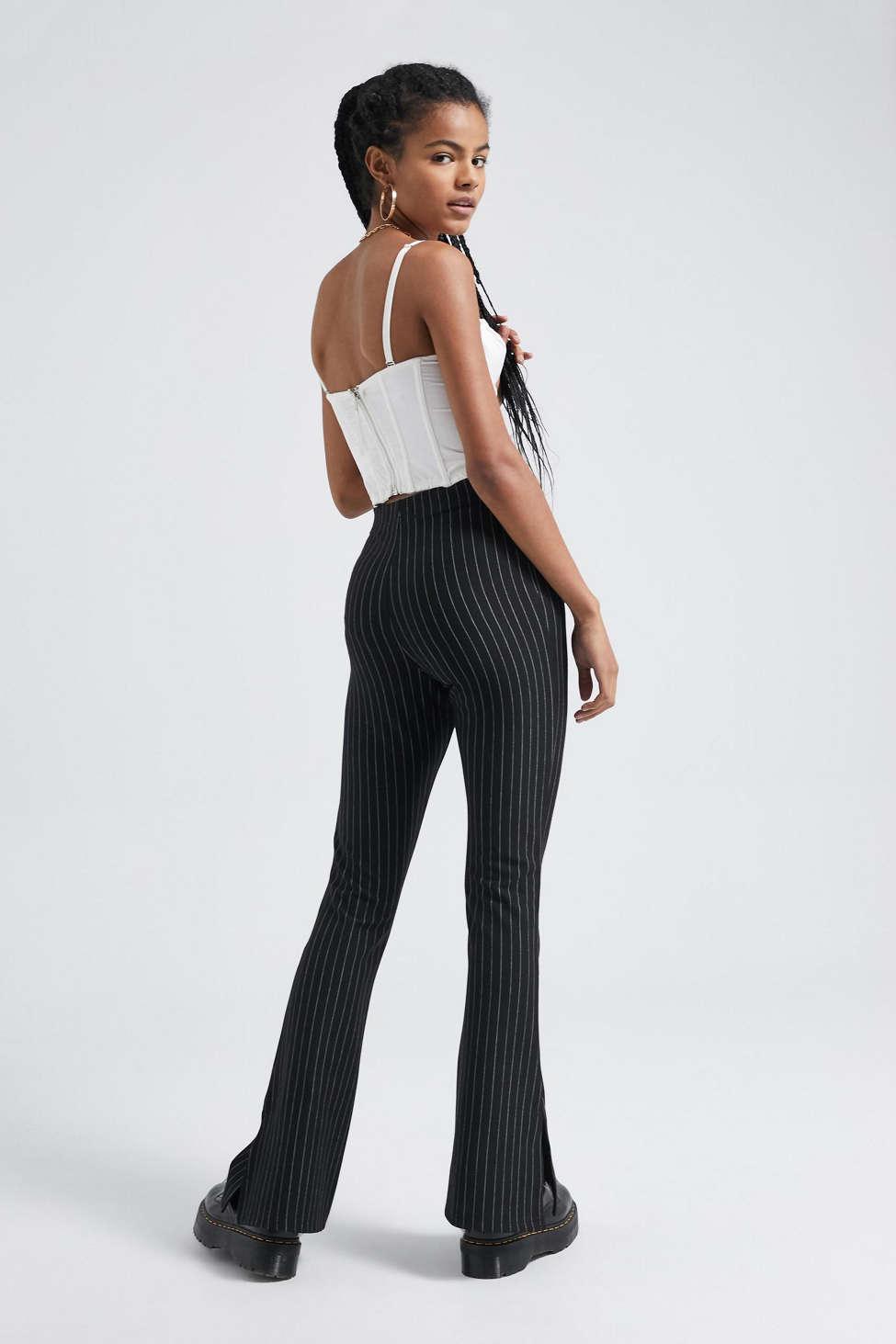 Urban Outfitters Uo Pinstripe Side Split Flare Pant in Black - Lyst