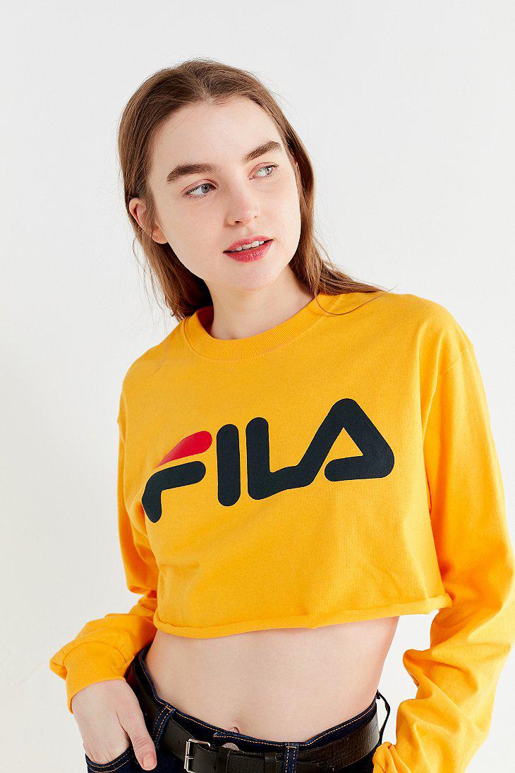 Fila Cotton Fila + Uo Cropped Long Sleeve Tee in Yellow - Lyst