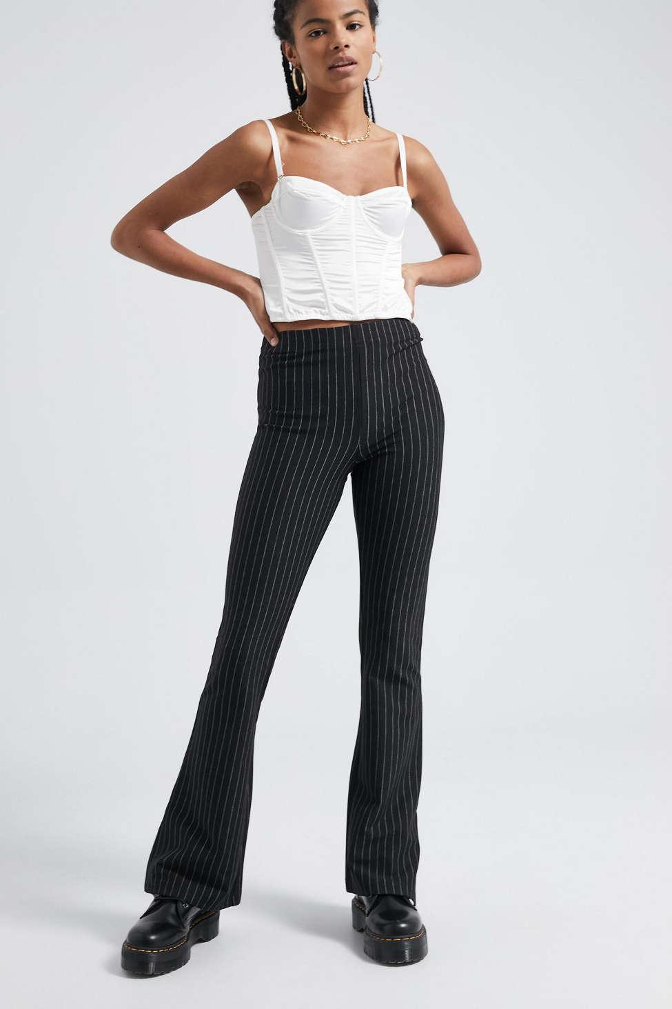 Urban Outfitters Uo Pinstripe Side Split Flare Pant in Black