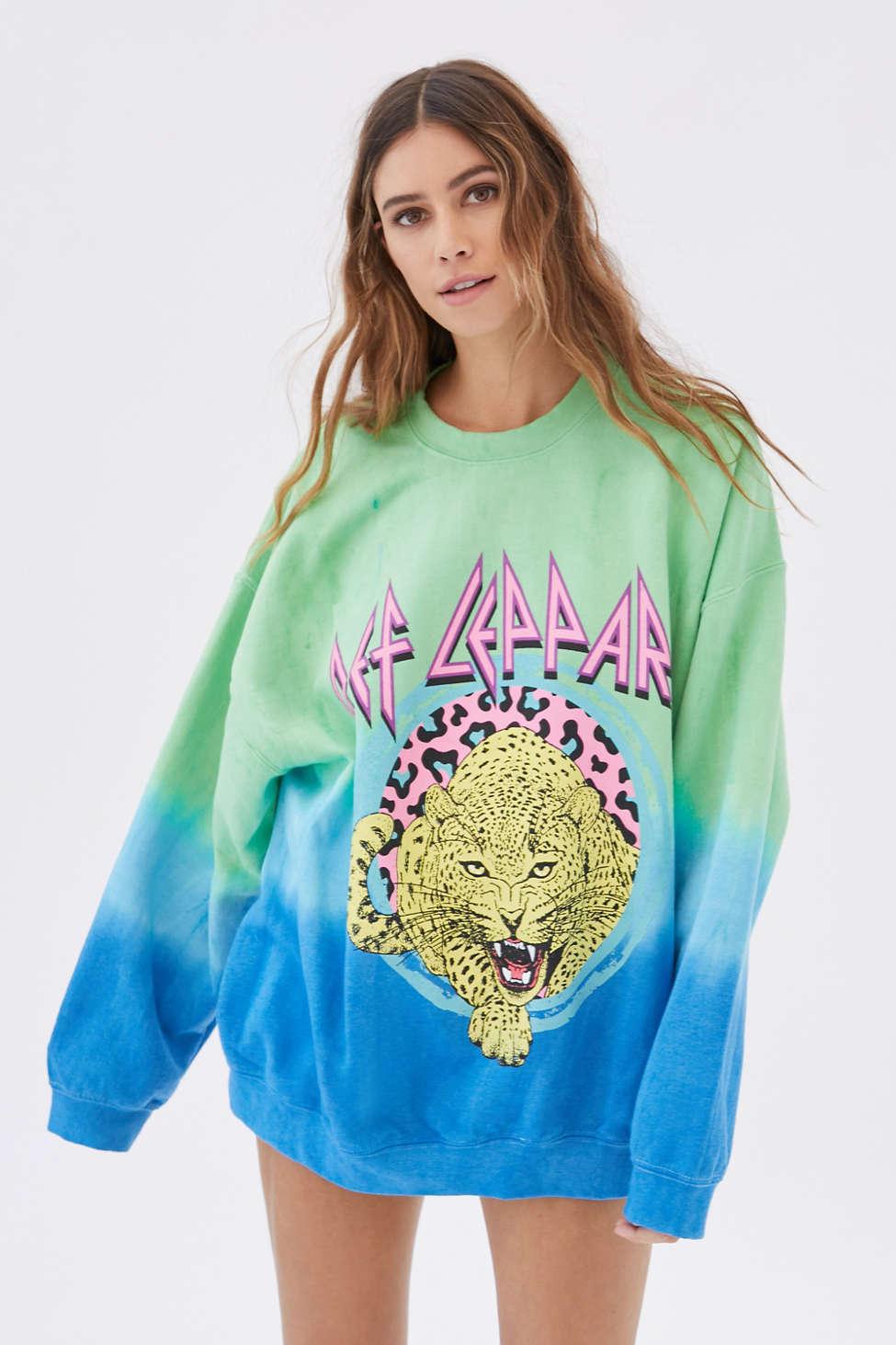 Urban Outfitters Def Leppard Oversized Dip-dye Sweatshirt in Green | Lyst
