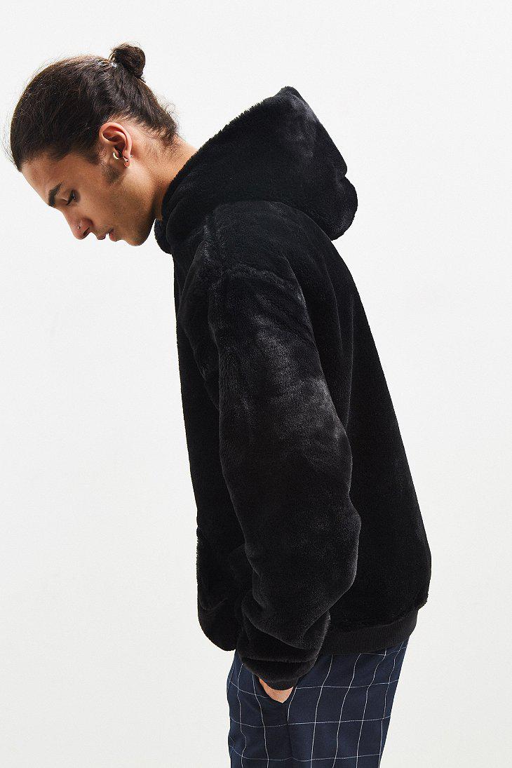 Urban Outfitters Uo Faux Fur Hoodie Sweatshirt in Black for Men - Lyst