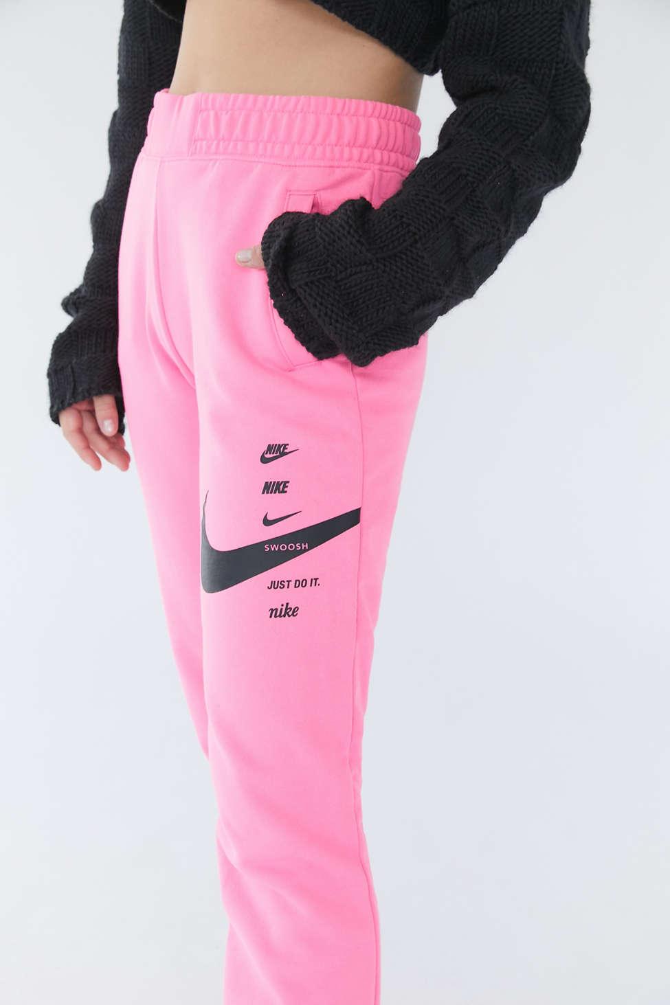 Nike Fleece Stacked Swoosh Logo Sweatpant in Pink - Lyst