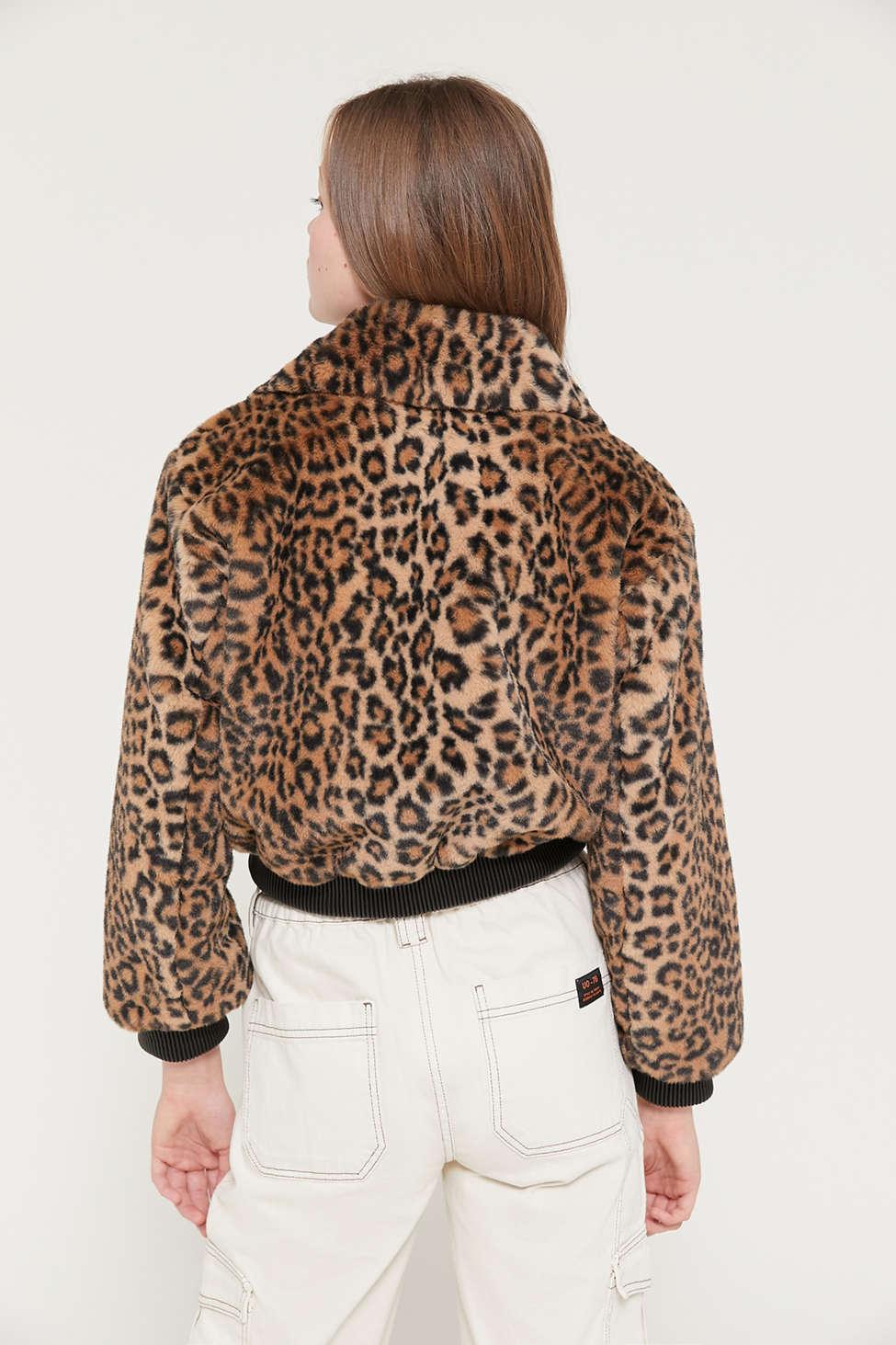 leopard fur bomber