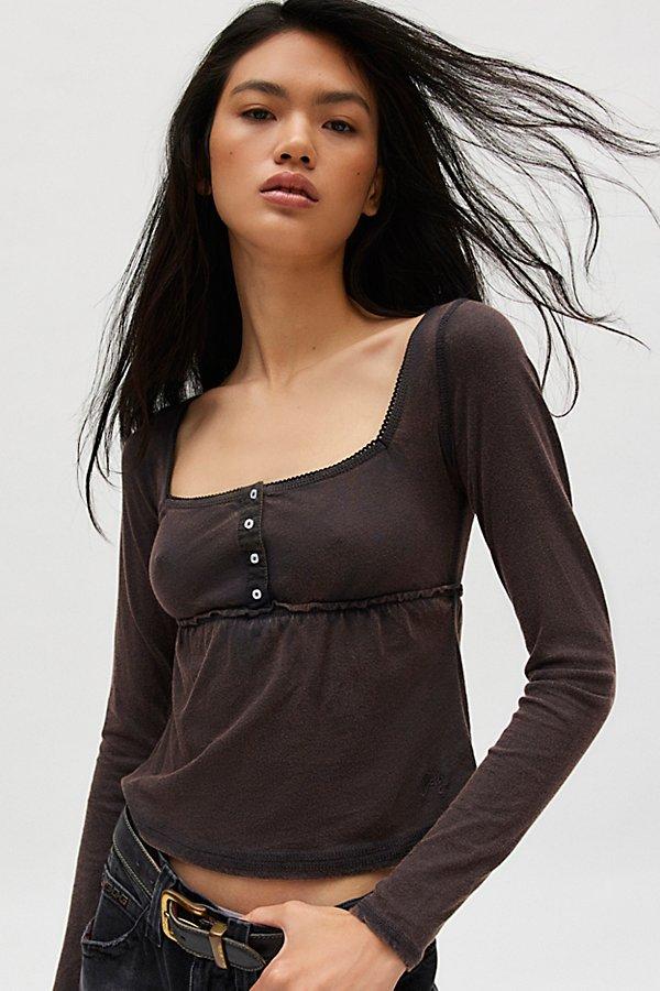 BDG Brittney Long Sleeve Babydoll Top in Black Lyst