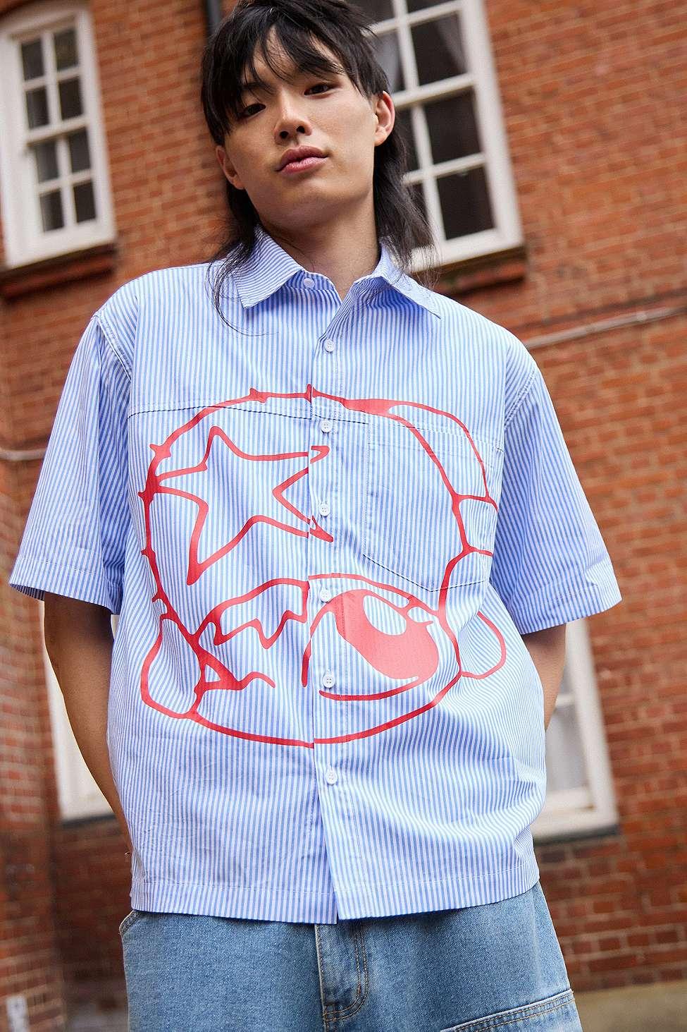 Jaded London Stereo Stripe Short Sleeve Shirt in Blue for