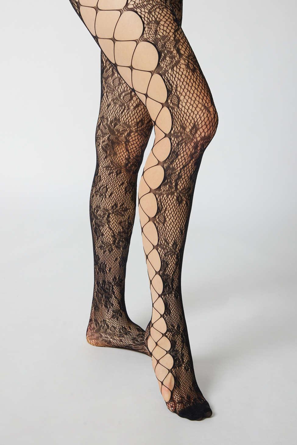 Urban Outfitters Uo Side-weave Lace Tights In Black,at