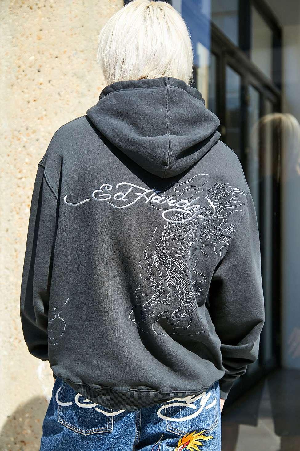 Ed Hardy Uo Exclusive Dragon Embroidered Hoodie in Black for Men Lyst UK