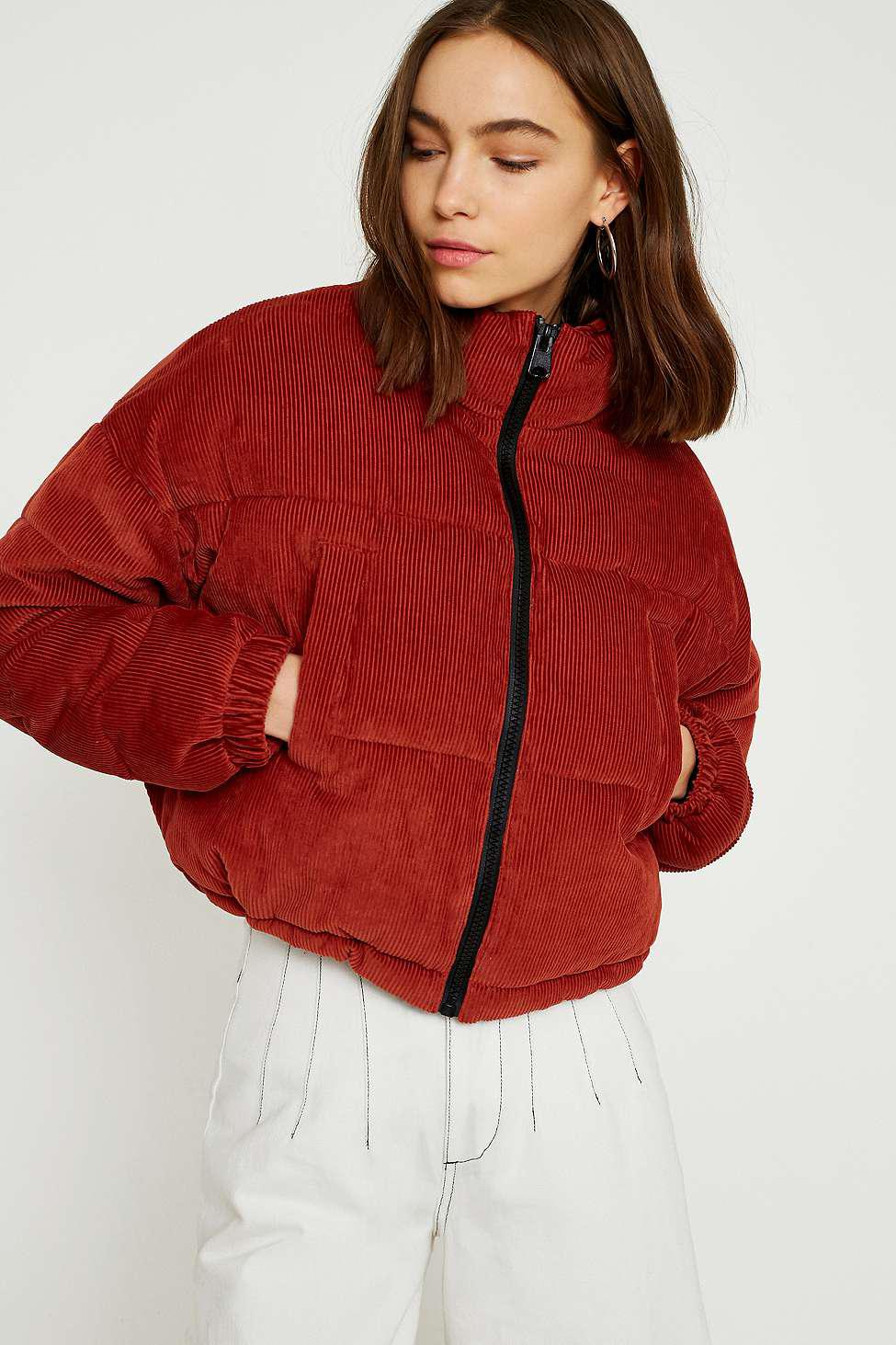 Urban Outfitters Uo Rust Corduroy Cropped Puffer Jacket in 