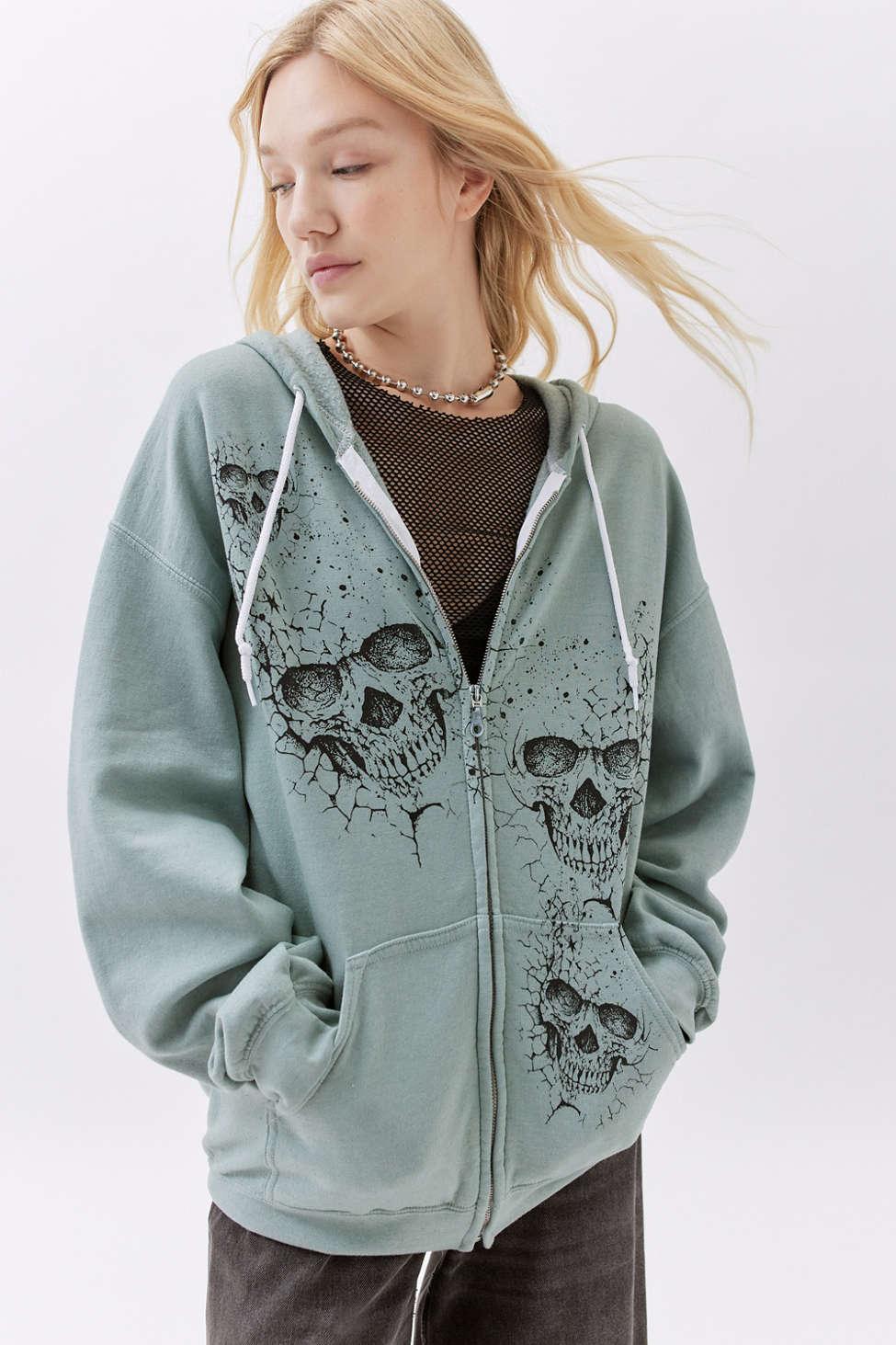 Project Social T Skull Zip-up Hoodie Sweatshirt in Gray | Lyst