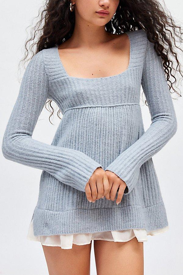 Grey Baby Doll Sweaters Kimchi Blue Hannah Ruffle Trim Babydoll Sweater In Gray Lyst
